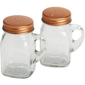Olde Thompson Mason Jar Salt & Pepper Shakers Clear Glass Copper Color Lid NEW
